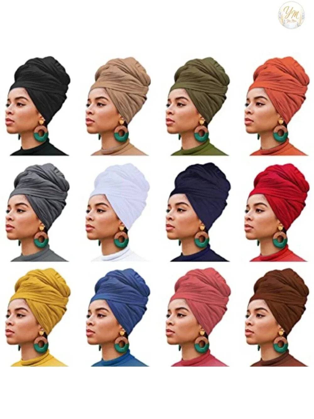 12 Pack Stretchy Jersey Turban Headwrap Scarf Soft Polyester Headband